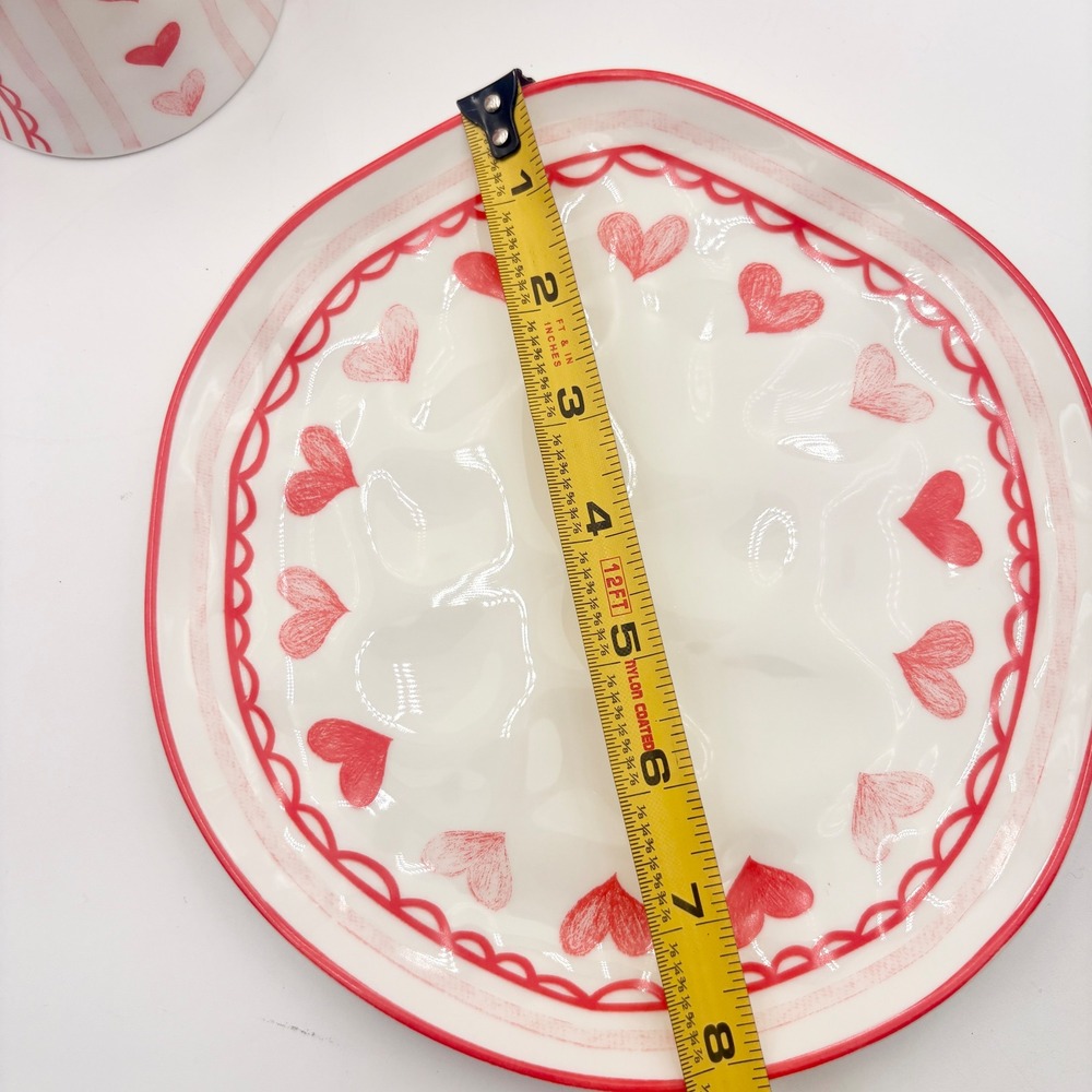 Grace Bake Shop Hearts Ceramic Baking Set Measuring Cups Sugar Creamer Plates - Picture 9 of 11